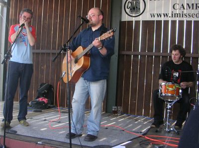 Rob, Kev and John on stage.