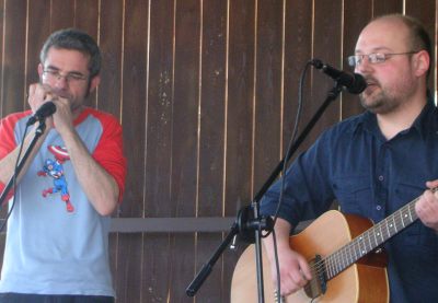 Rob and Kev on stage.